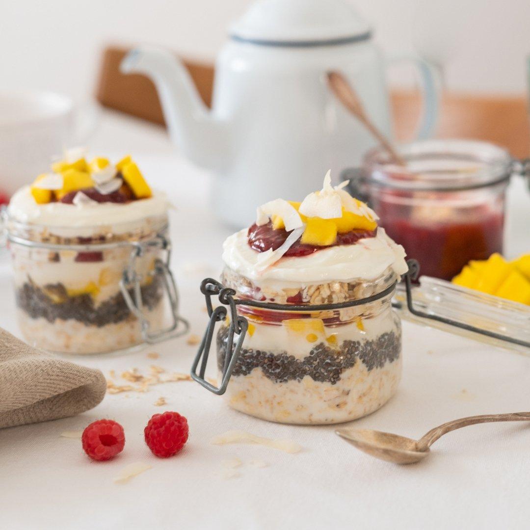 Mango Oat Parfait with Raspberry Rhubarb Coulis - The Sabi